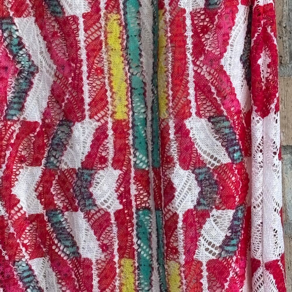 Lace Maxi Dress Red White Multicolor Sleeveless Size 1/2 - Picture 3 of 9